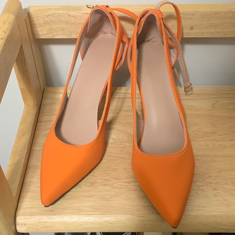 Vibrant Orange Pointed Toe Heels